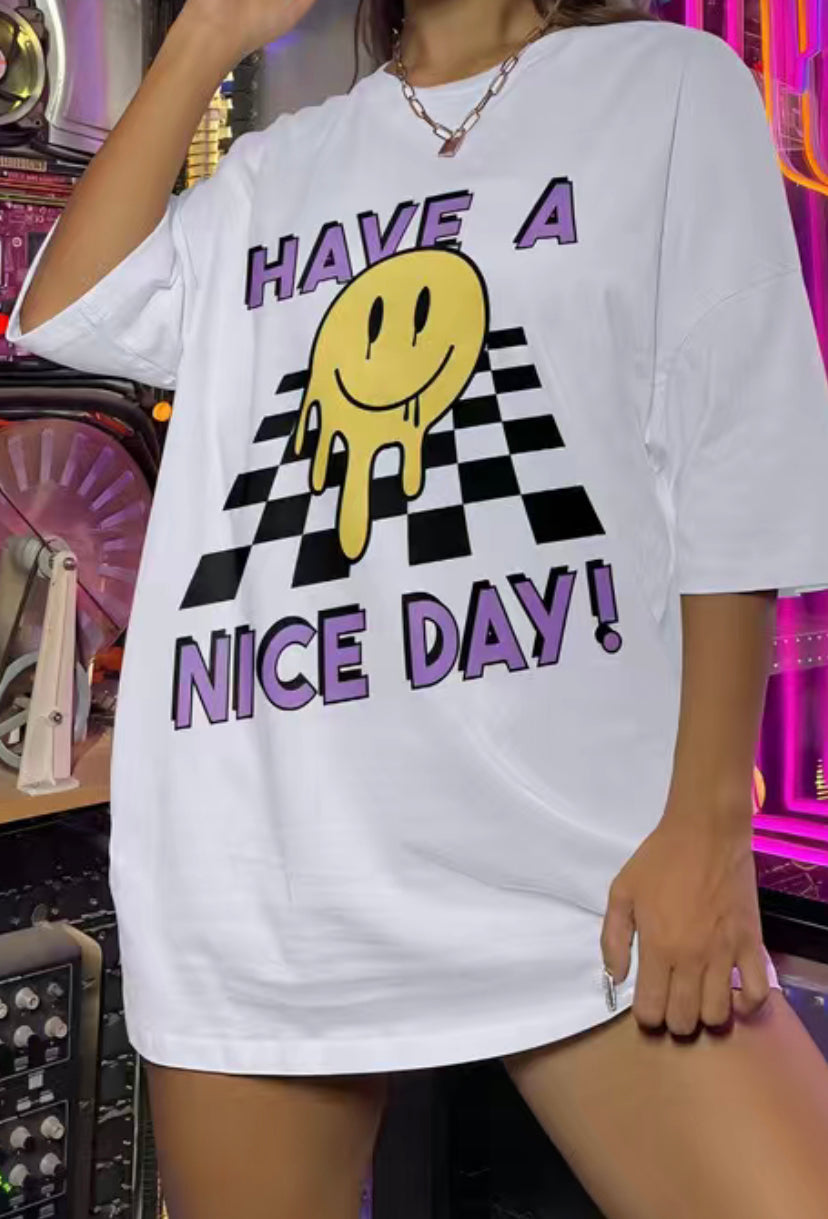 Smiling Face & Race Track Print T-Shirt