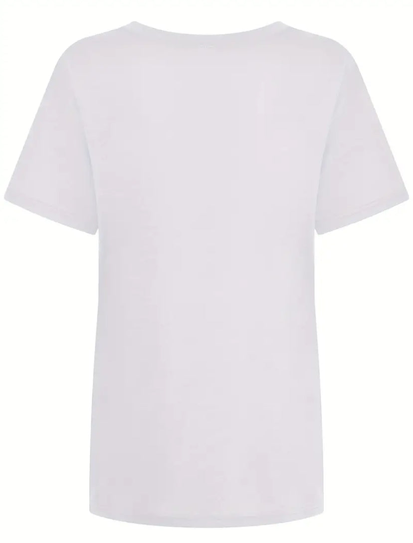 Sunlight Wave Beach Print Crew Neck T-Shirt, Casual Short Sleeve.